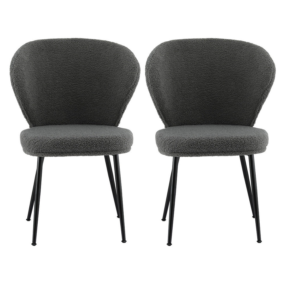 Artiss Set of 2 Dining Chairs Sherpa Boucle Wing Back Grey