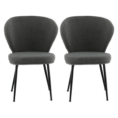Artiss Set of 2 Dining Chairs Sherpa Boucle Wing Back Grey