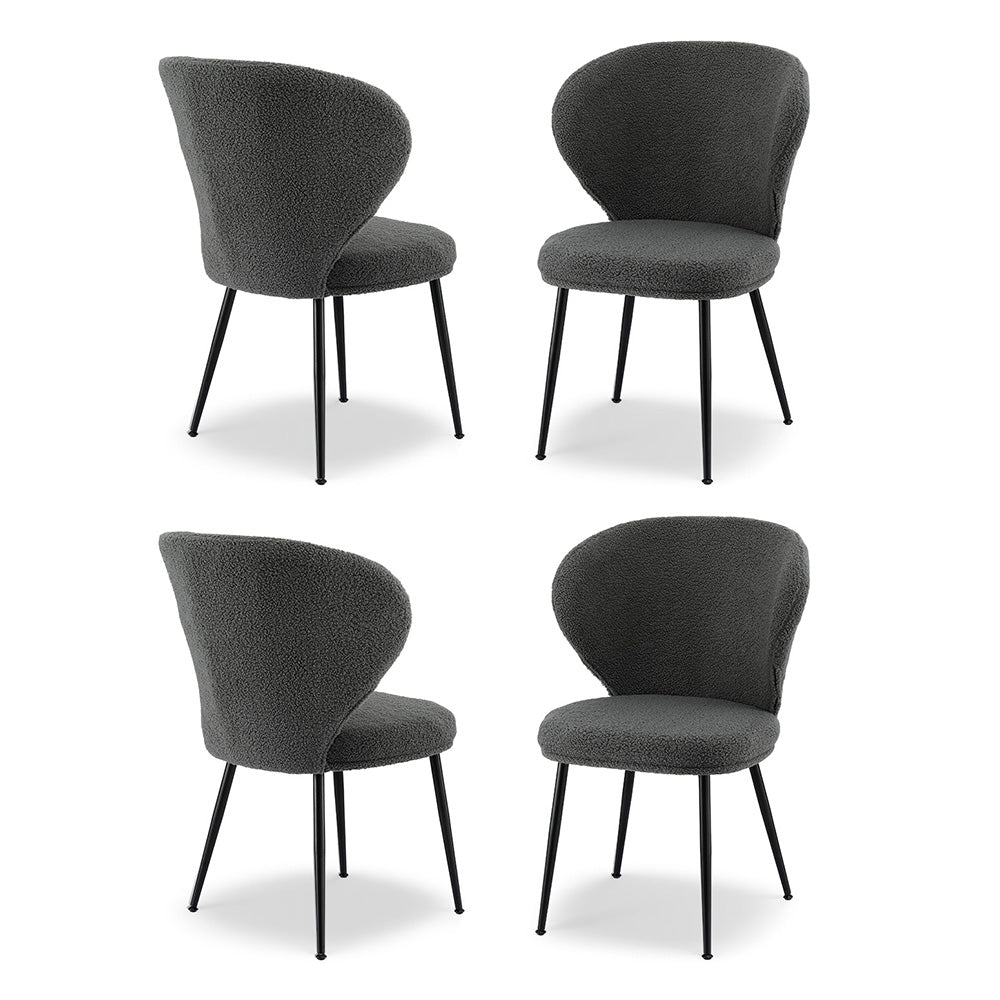 Artiss Set of 4 Dining Chairs Sherpa Boucle Wing Back Grey