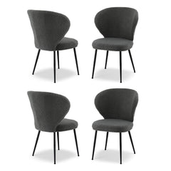 Artiss Set of 4 Dining Chairs Sherpa Boucle Wing Back Grey