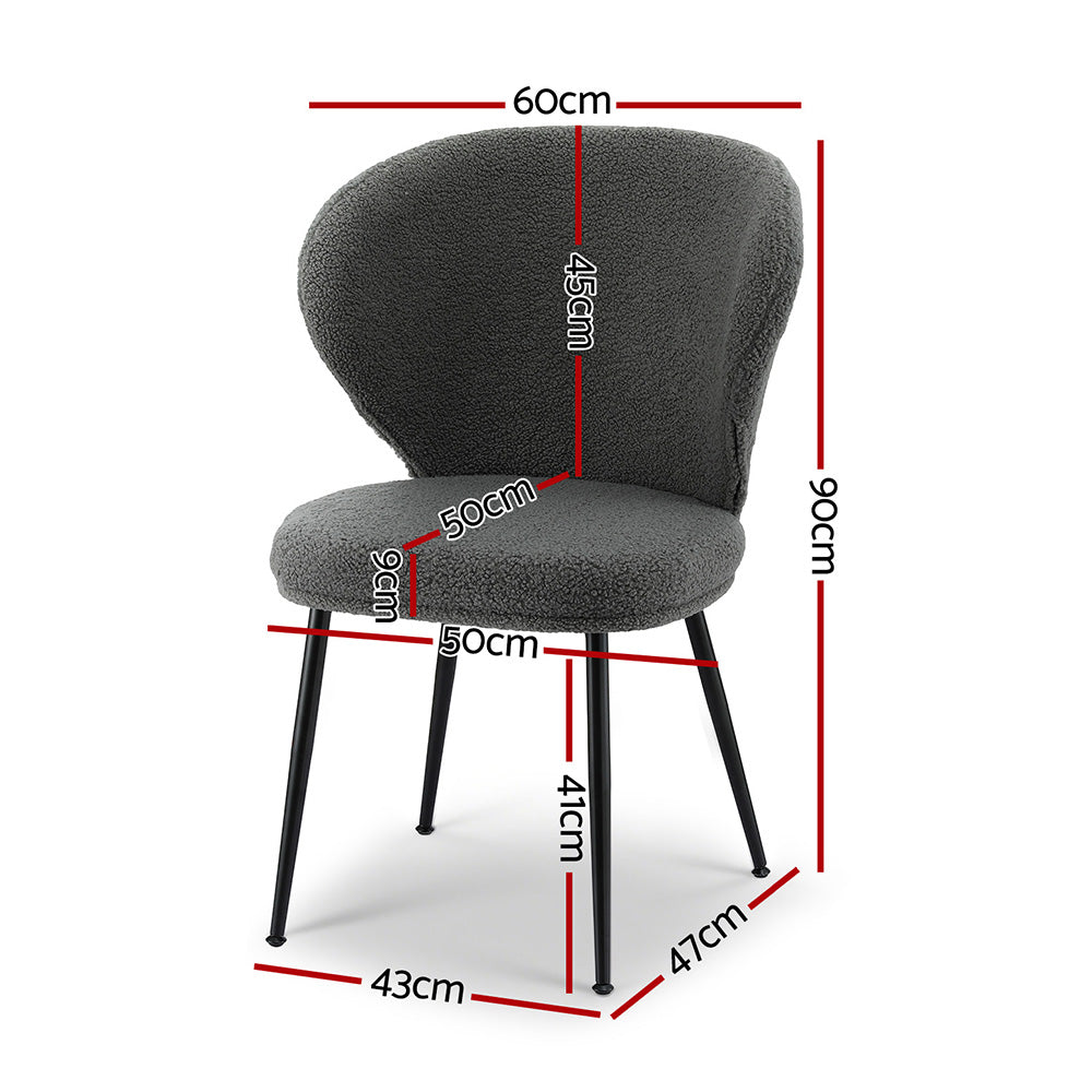 Artiss Set of 4 Dining Chairs Sherpa Boucle Wing Back Grey