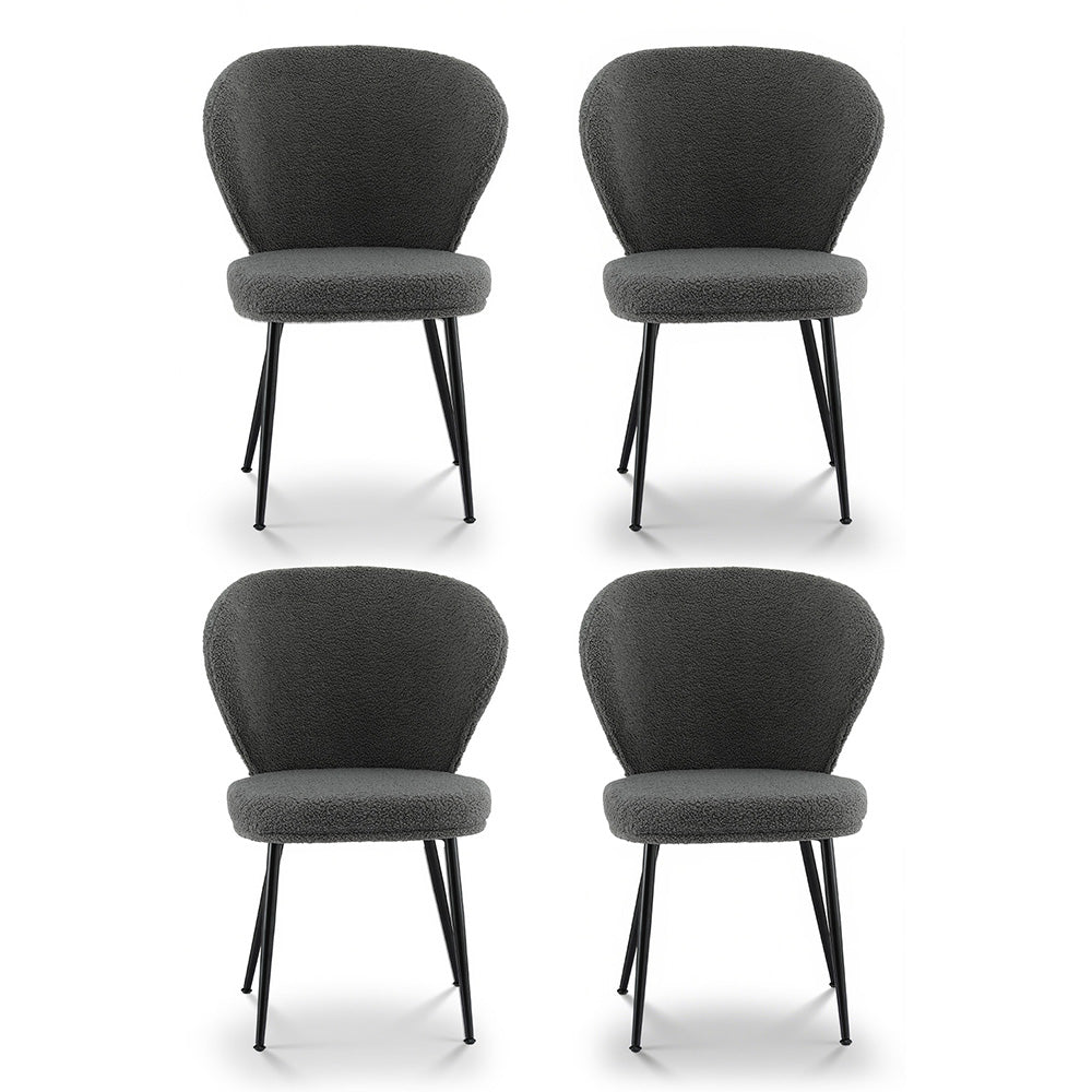 Artiss Set of 4 Dining Chairs Sherpa Boucle Wing Back Grey