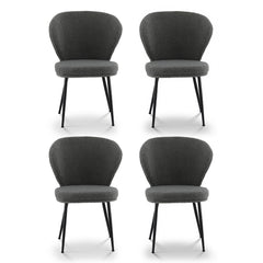 Artiss Set of 4 Dining Chairs Sherpa Boucle Wing Back Grey