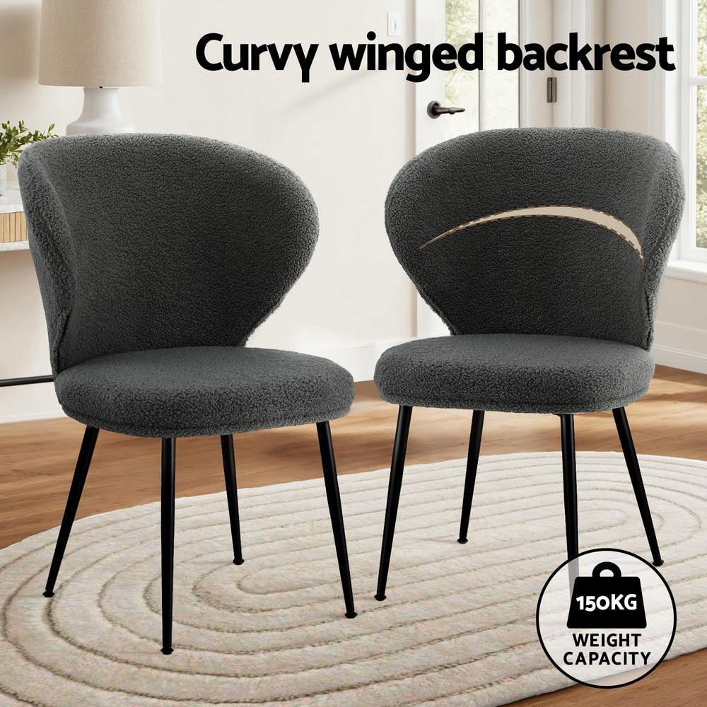 Artiss Set of 4 Dining Chairs Sherpa Boucle Wing Back Grey