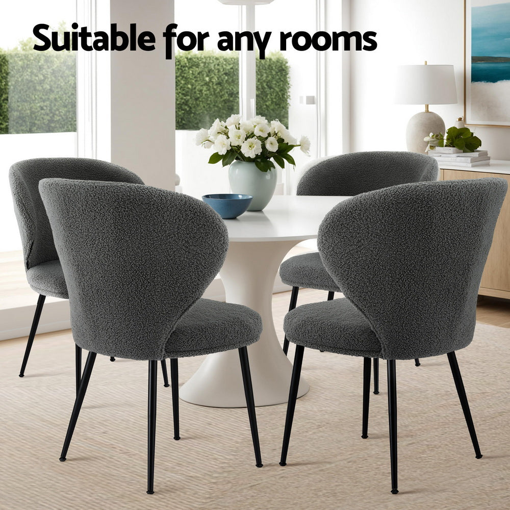Artiss Set of 4 Dining Chairs Sherpa Boucle Wing Back Grey