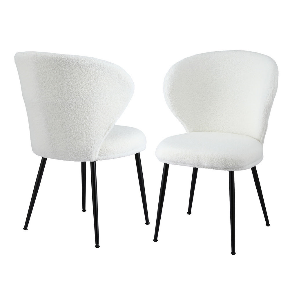 Artiss Set of 2 Dining Chairs Sherpa Boucle Wing Back White