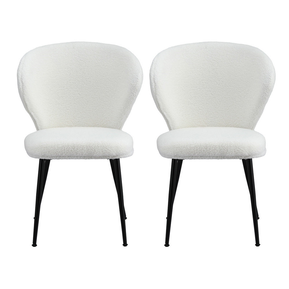 Artiss Set of 2 Dining Chairs Sherpa Boucle Wing Back White