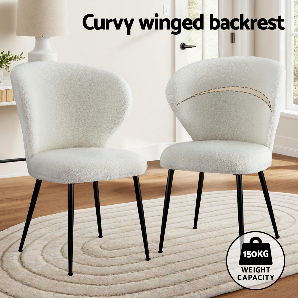 Artiss Set of 2 Dining Chairs Sherpa Boucle Wing Back White