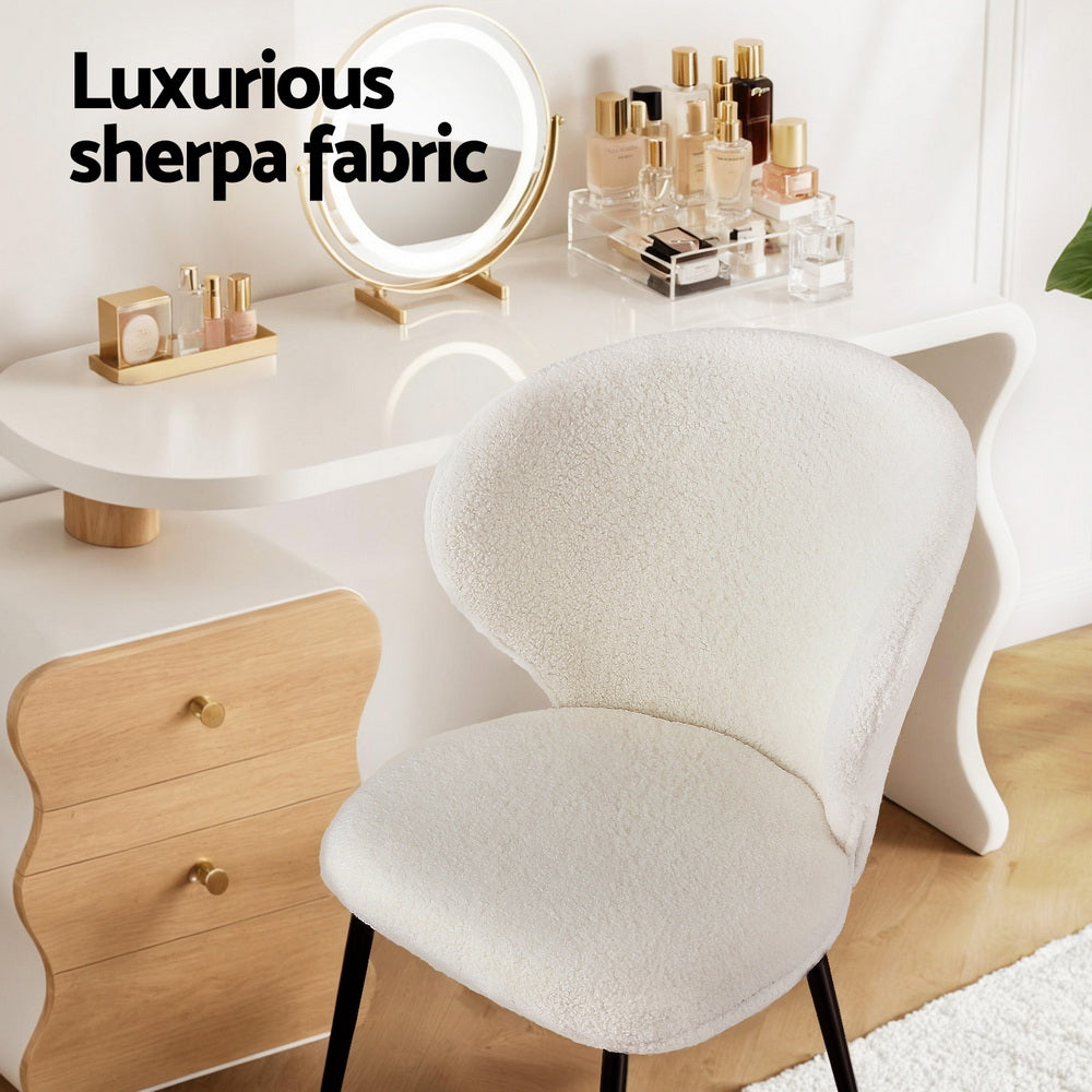 Artiss Set of 2 Dining Chairs Sherpa Boucle Wing Back White