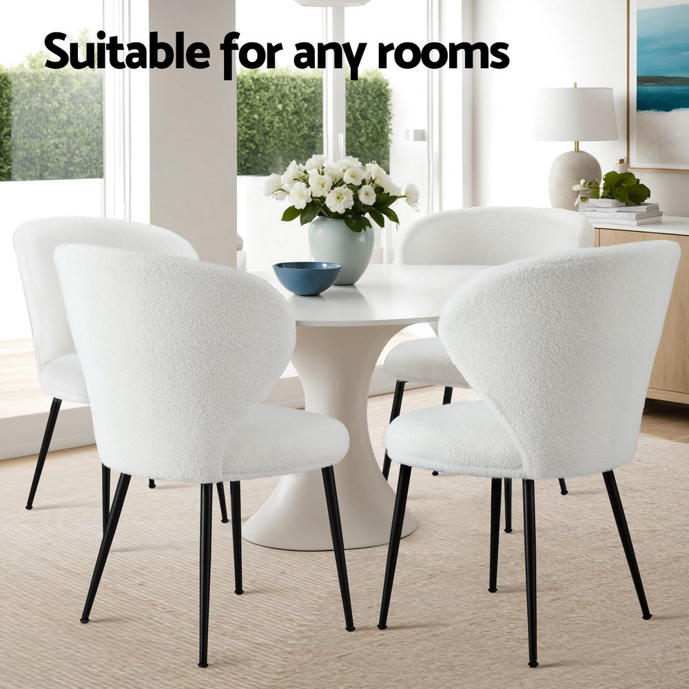 Artiss Set of 2 Dining Chairs Sherpa Boucle Wing Back White