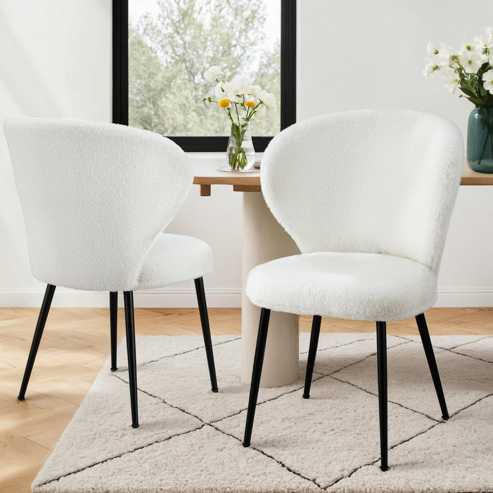 Artiss Set of 2 Dining Chairs Sherpa Boucle Wing Back White