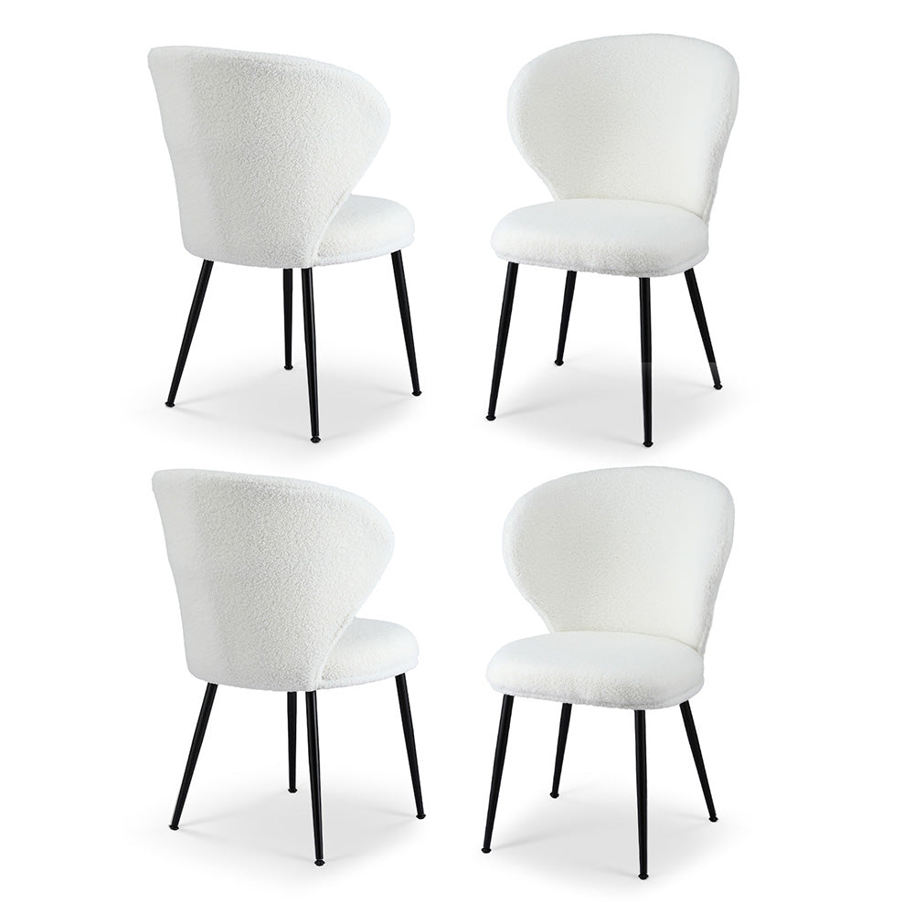 Artiss Set of 4 Dining Chairs Sherpa Boucle Wing Back White