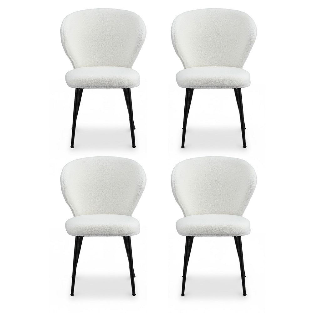 Artiss Set of 4 Dining Chairs Sherpa Boucle Wing Back White