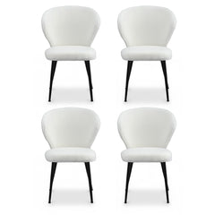 Artiss Set of 4 Dining Chairs Sherpa Boucle Wing Back White