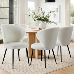 Artiss Set of 4 Dining Chairs Sherpa Boucle Wing Back White