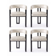 Artiss Dining Chairs Set of 4 Velvet Upholstered Barrel Chairs with Curved Armrests & Back Beige