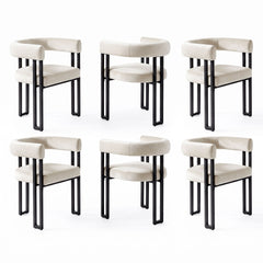 Artiss Dining Chairs Set of 6 Velvet Upholstered Barrel Chairs with Curved Armrests & Back Beige