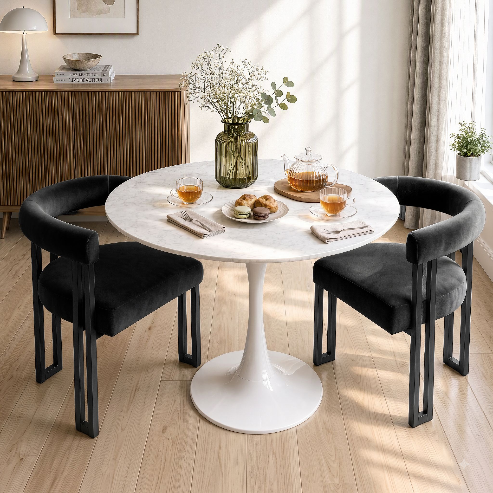 Artiss Dining Chairs Set of 2 Velvet Upholstered Barrel Chairs with Curved