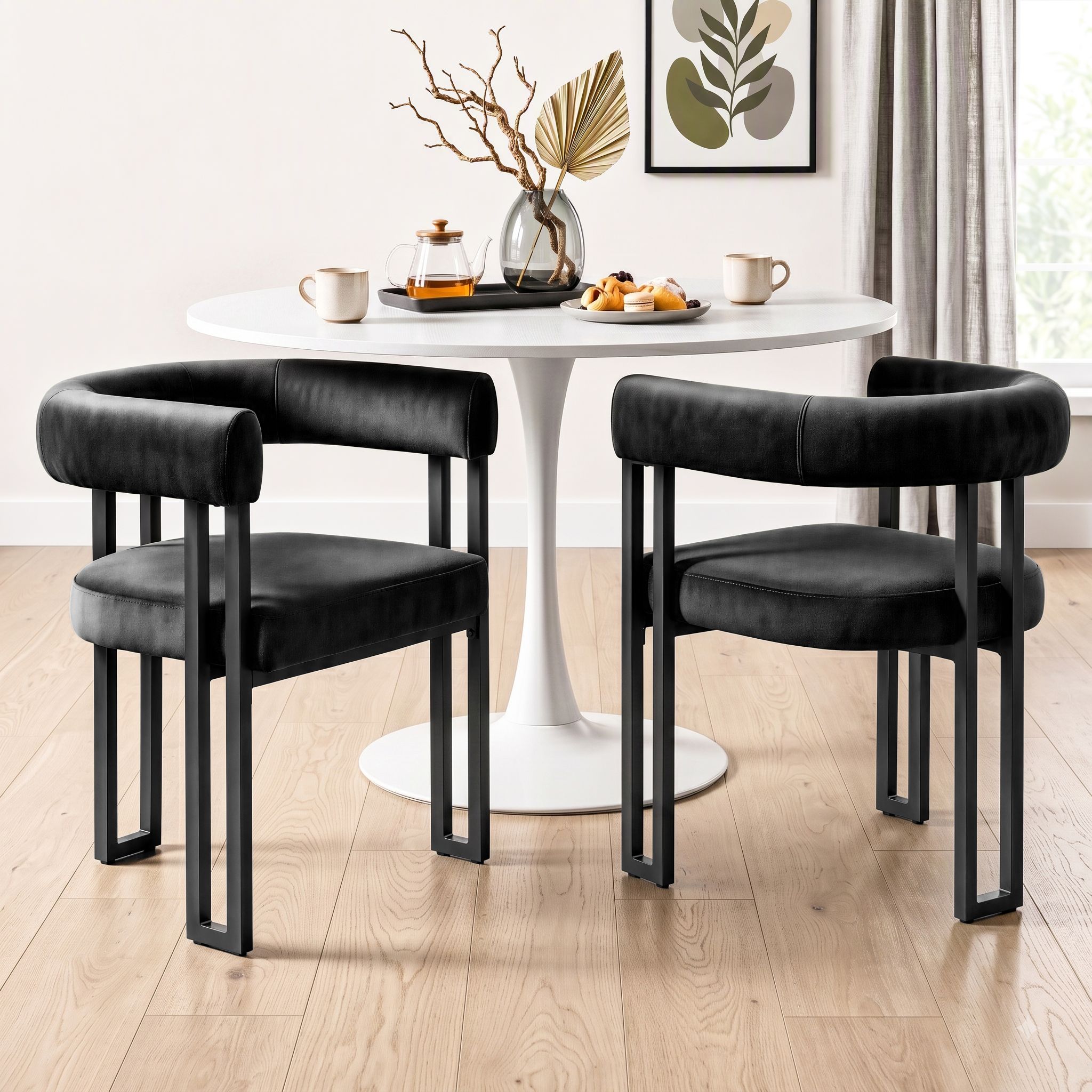 Artiss Dining Chairs Set of 2 Velvet Upholstered Barrel Chairs with Curved