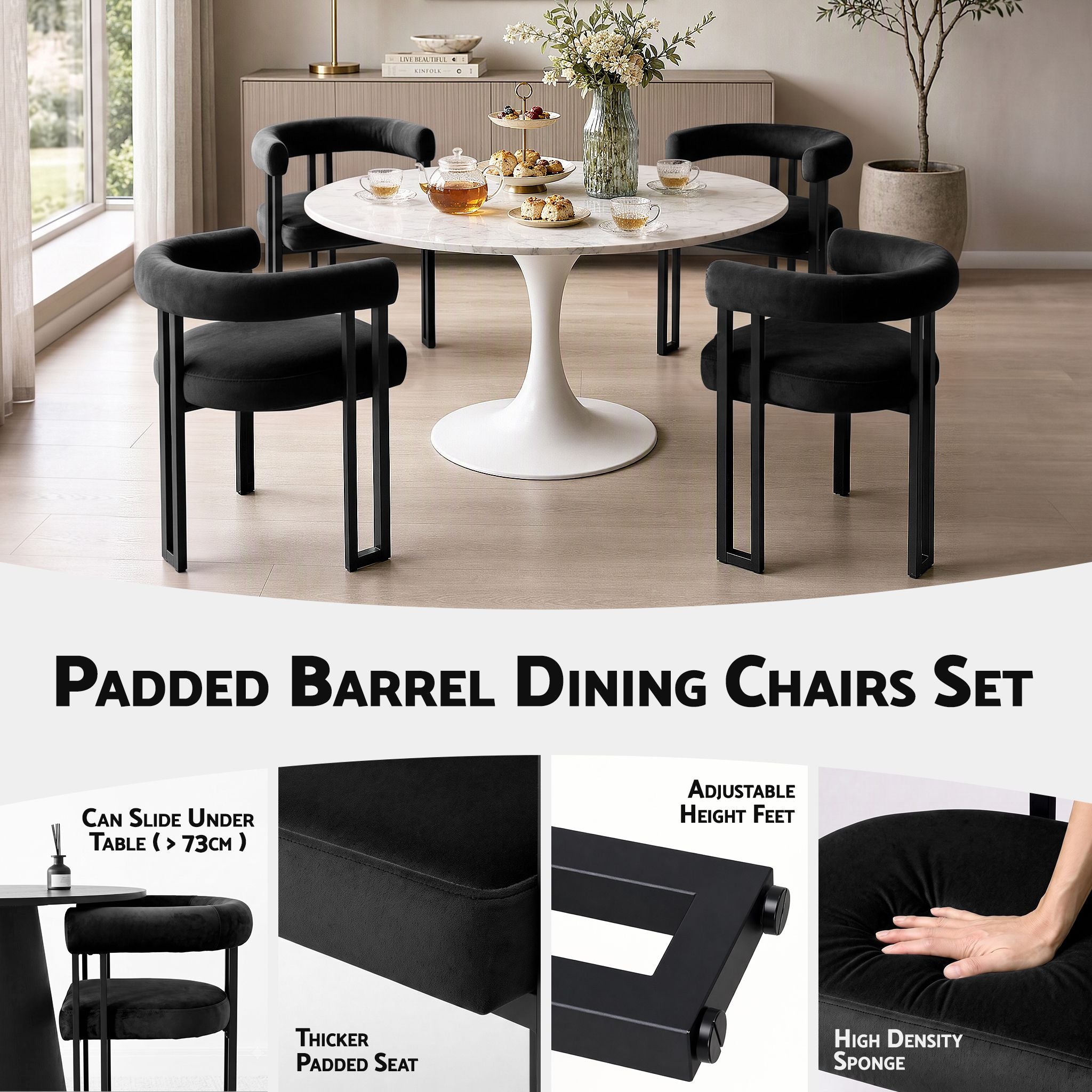 Artiss Dining Chairs Set of 6 Velvet Upholstered Barrel Chairs with Curved