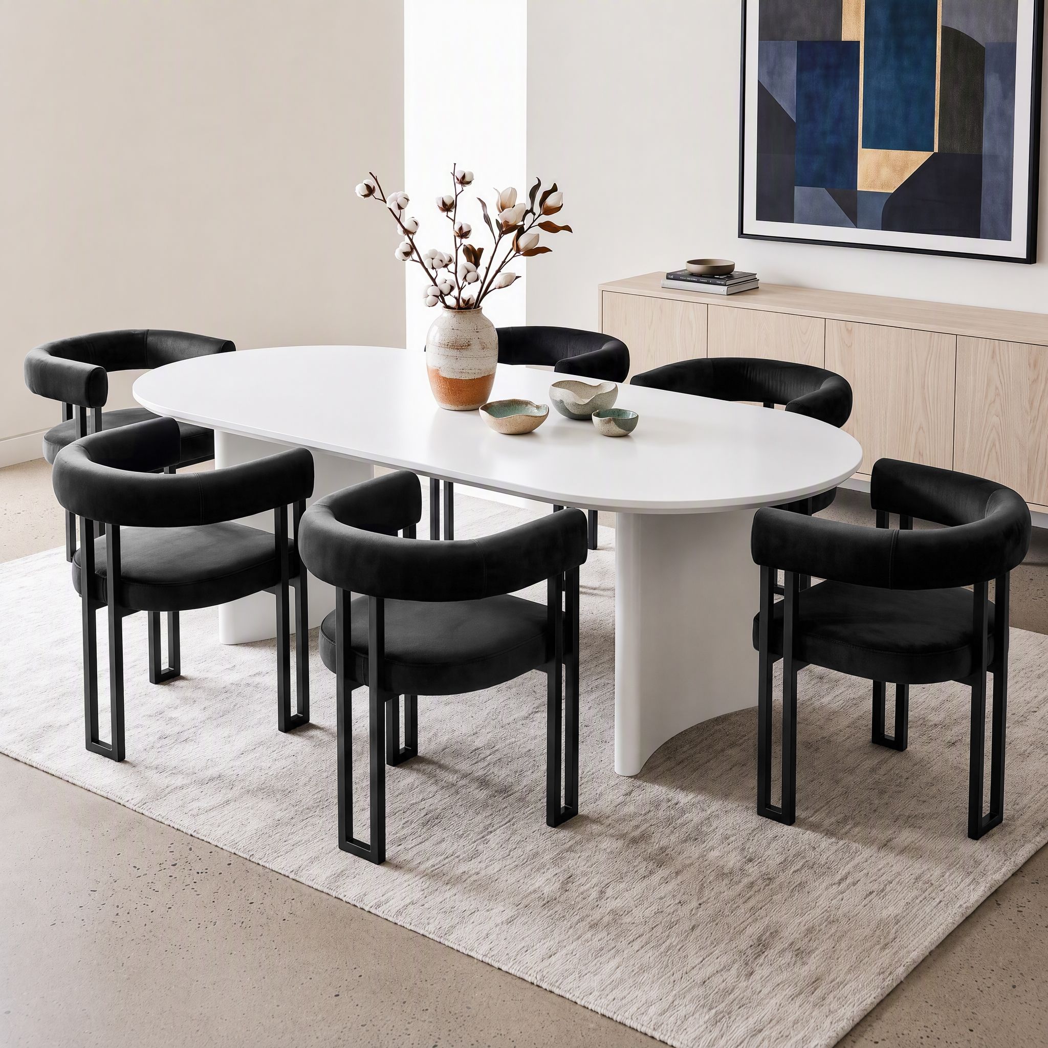 Artiss Dining Chairs Set of 6 Velvet Upholstered Barrel Chairs with Curved