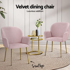 Artiss Dining Chairs Set of 4 Velvet Armchair Pink