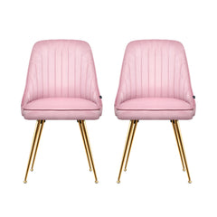 Artiss Dining Chairs Set of 2 Velvet Channel Tufted Pink
