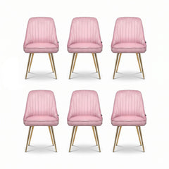 Artiss Dining Chairs Set of 6 Velvet Channel Tufted Pink