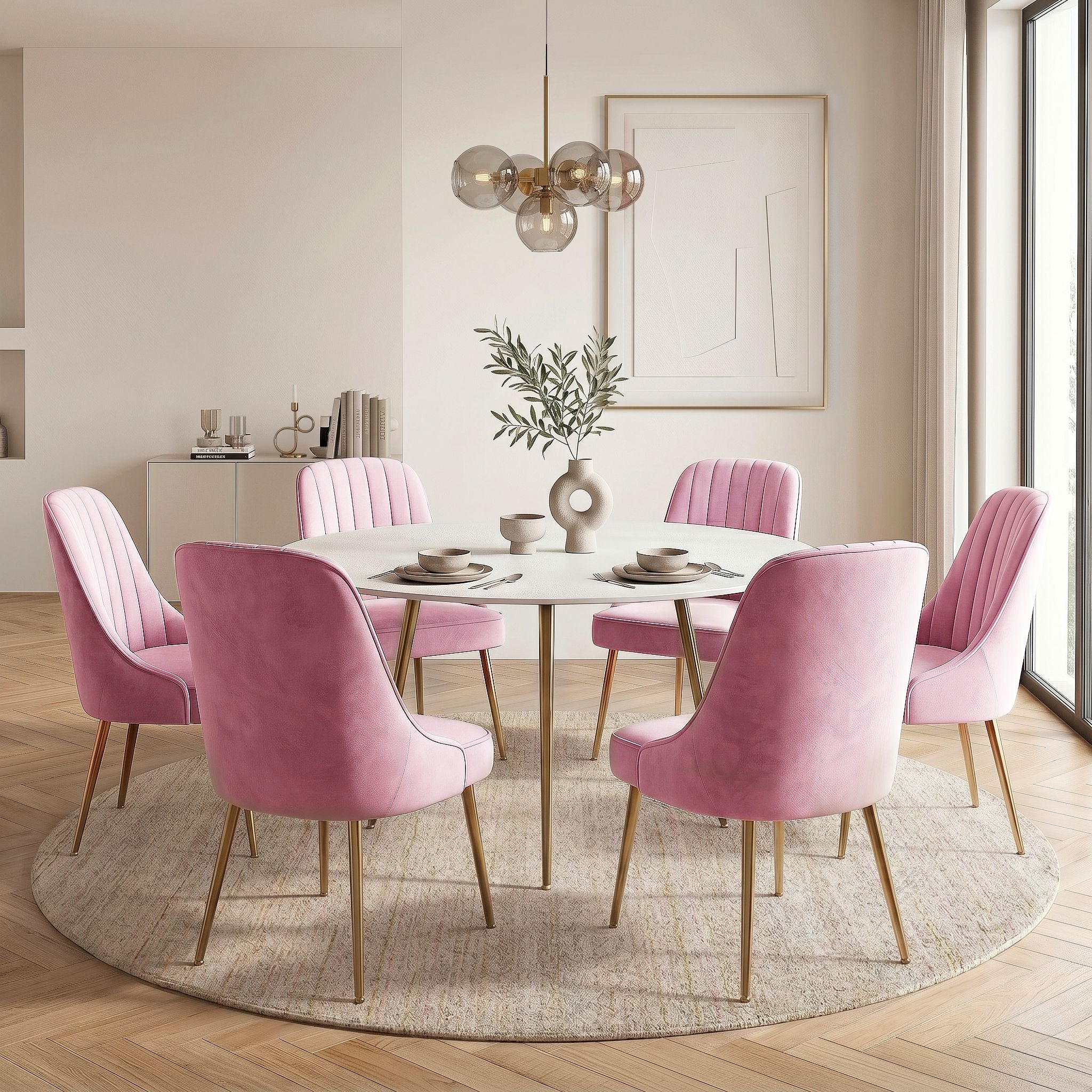 Artiss Dining Chairs Set of 6 Velvet Channel Tufted Pink