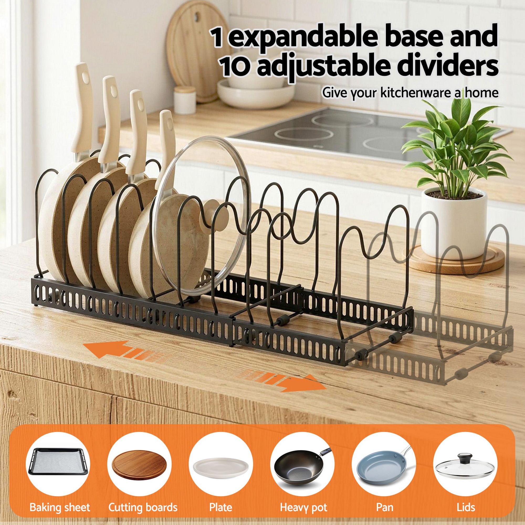Artiss Expandable Pots and Pans Organizer Rack Cookware Holder Kitchen Cabinet Rack