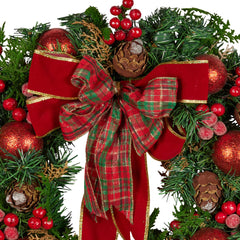Christabelle 71cm Christmas Wreath Lush Green Holiday Door Wreath with Red Berries, Baubles & Pine Cones Pre-Decorated Festive Wall or Front Door Decoration