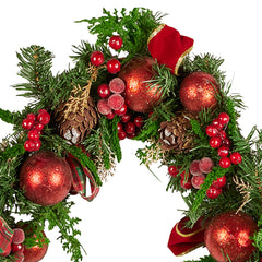 Christabelle 185cm Christmas Garland Lush Green Holiday Garland with Red Berries, Baubles & Pine Cones Pre-Decorated Festive Shelf or Banister Decoration