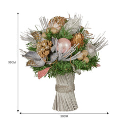 Christabelle 33cm Christmas Bouquet Pre Decorated Holiday Floral Arrangement w/Jewelled Baubles, Berries, Flowers & Pine