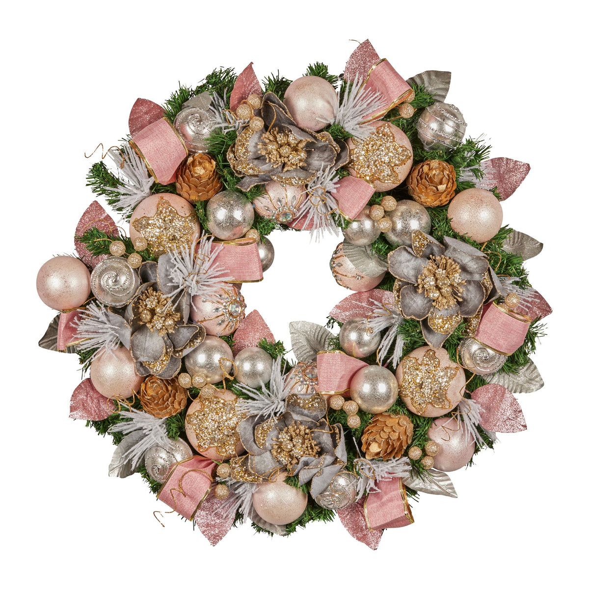 Christabelle 71cm Christmas Wreath Lush Green Holiday Door Wreath w/Jewelled Baubles, Foliage, Flowers, Ribbon & Berries
