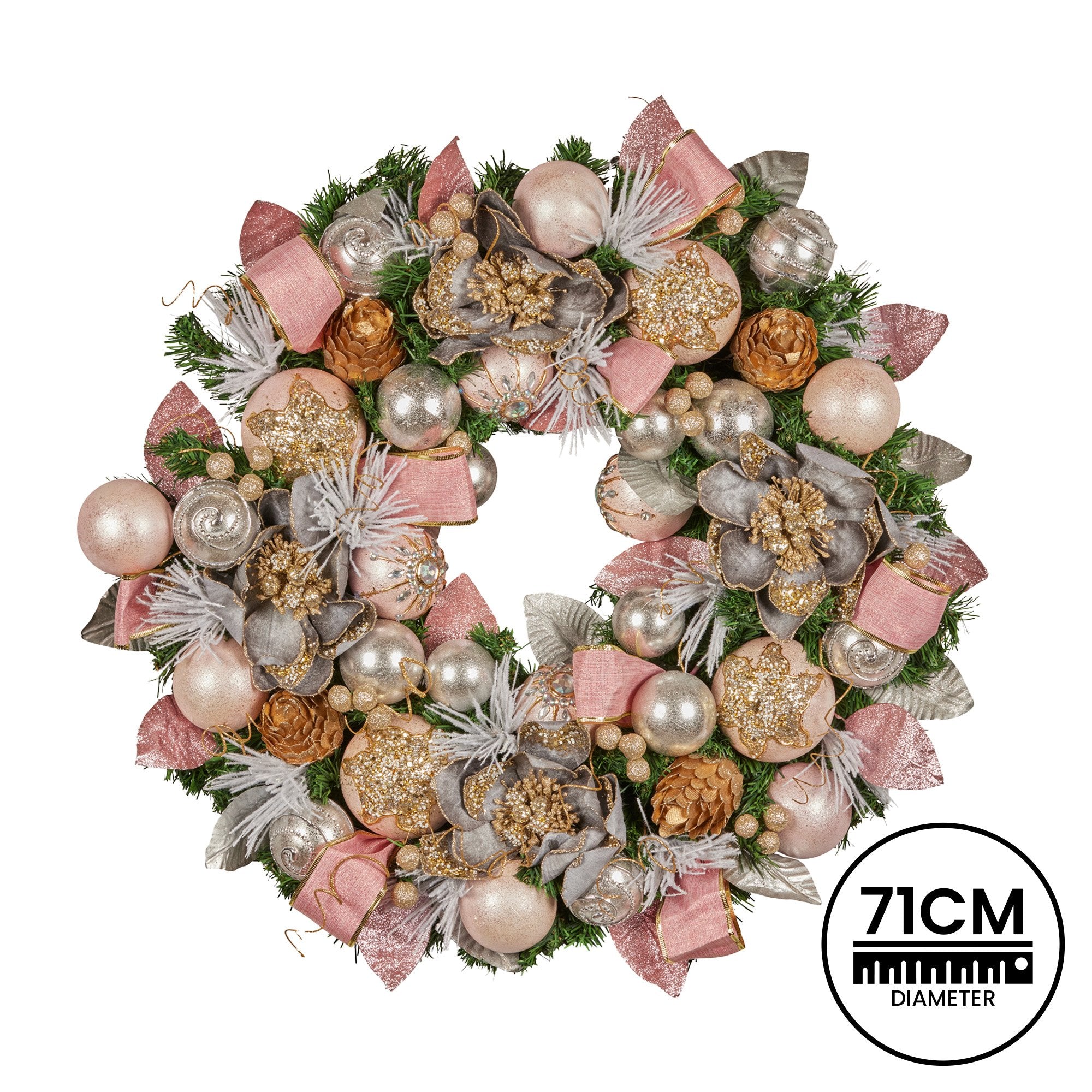 Christabelle 71cm Christmas Wreath Lush Green Holiday Door Wreath w/Jewelled Baubles, Foliage, Flowers, Ribbon & Berries