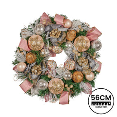 Christabelle 56cm Christmas Wreath Lush Green Holiday Door Wreath w/Jewelled Baubles, Foliage, Flowers, Pine Cones, Ribb