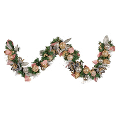 Christabelle 185cm Christmas Garland Lush Green Holiday Door Garland w/Jewelled Baubles, Flowers, Ribbon & Berries