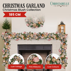 Christabelle 185cm Christmas Garland Lush Green Holiday Door Garland w/Jewelled Baubles, Flowers, Ribbon & Berries