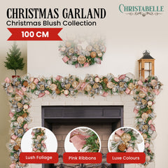 Christabelle 100cm Christmas Garland Lush Green Holiday Door Garland w/Jewelled Baubles & Berries Pre Decorated Festive