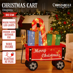 Christabelle Christmas Cart Display w/Candy Cane & Presents Warm White LED Lights Wire Frame Structure Indoor & Outdoor