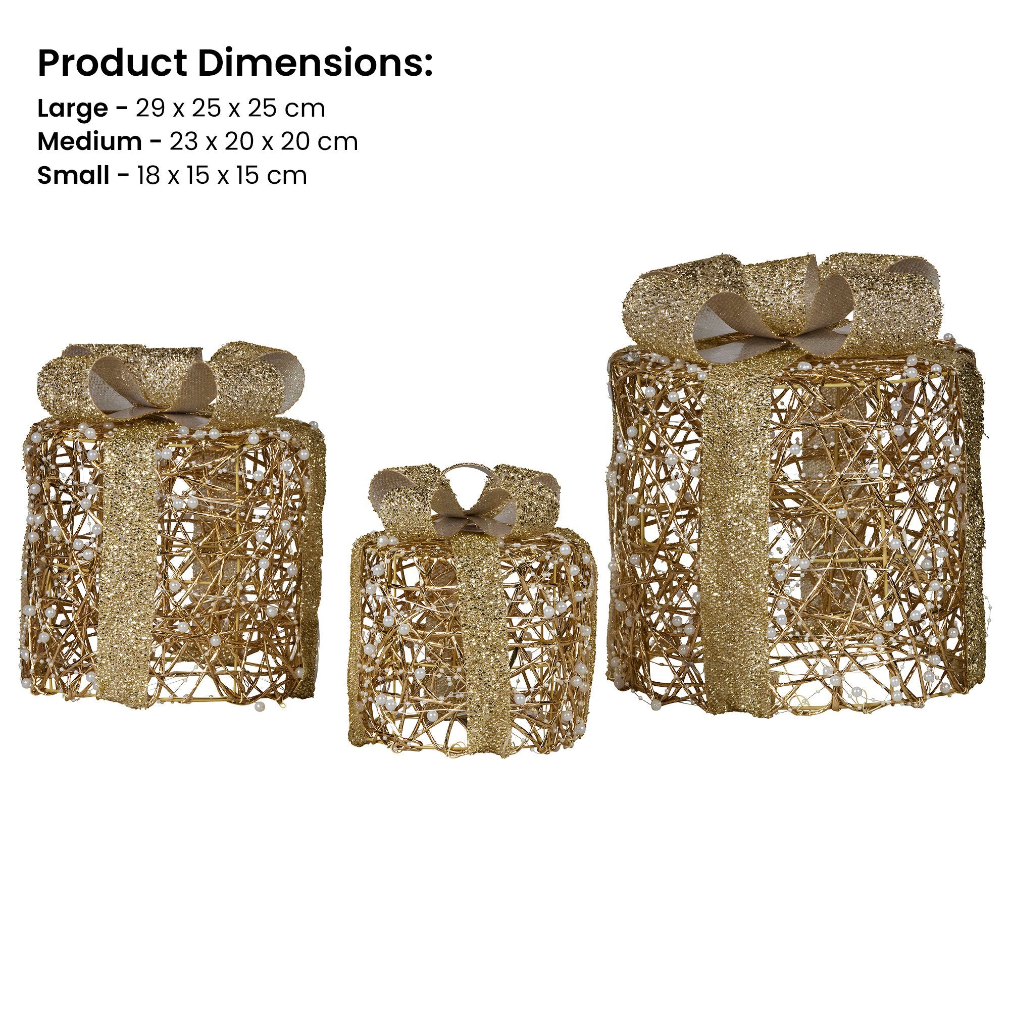 Christabelle Set of 3 Battery Operated Golden Cylindrical Christmas Gift Boxes w/Warm LED Lights Indoor Holiday Present