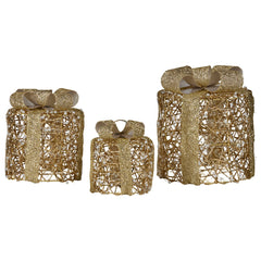 Christabelle Set of 3 Battery Operated Golden Cylindrical Christmas Gift Boxes w/Warm LED Lights Indoor Holiday Present