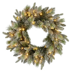 National Tree Company 61cm  Pre Lit Snowy Stamford Spruce Battery Operated Christmas Wreath w/LED Lights & Timer