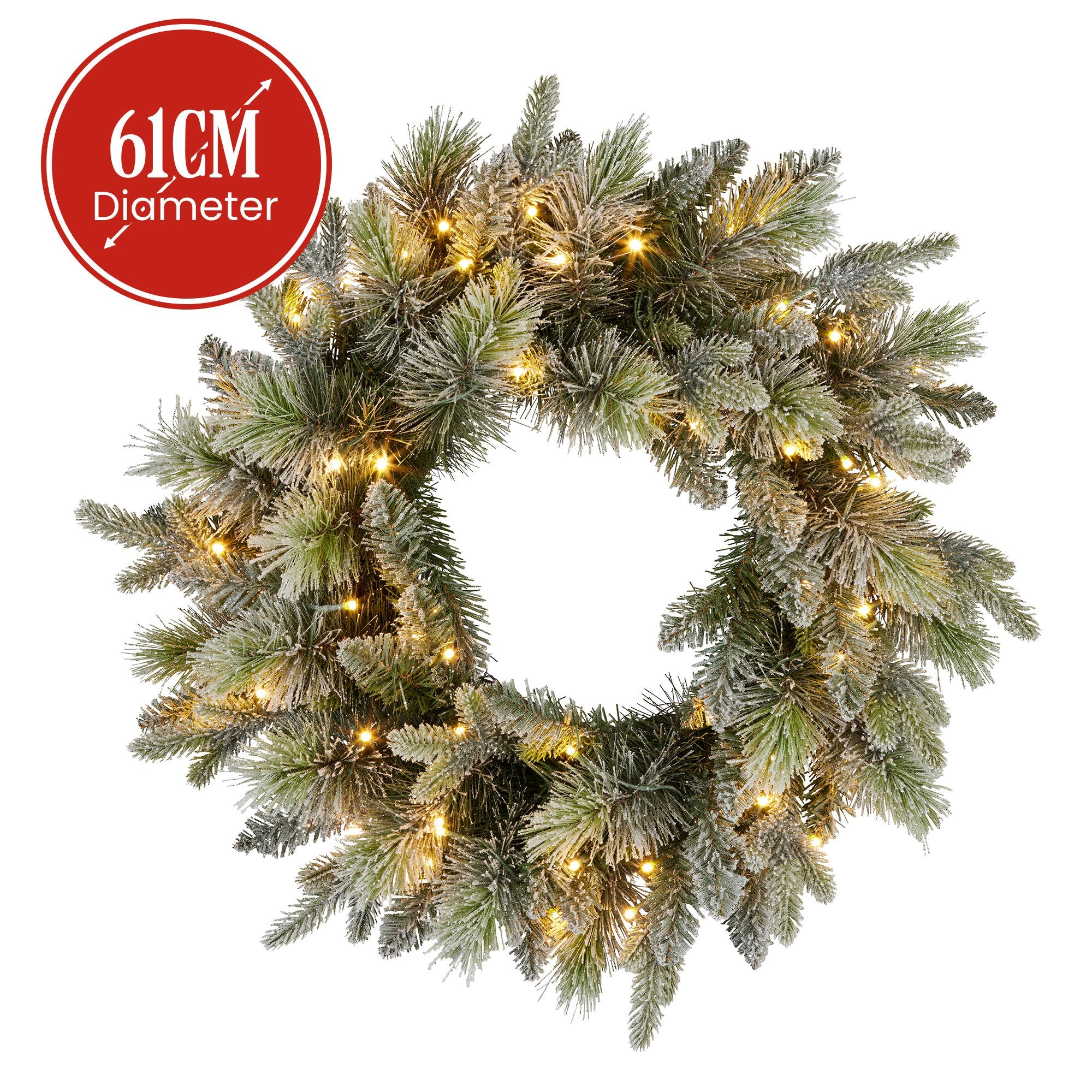 National Tree Company 61cm  Pre Lit Snowy Stamford Spruce Battery Operated Christmas Wreath w/LED Lights & Timer