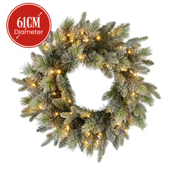 National Tree Company 61cm  Pre Lit Snowy Stamford Spruce Battery Operated Christmas Wreath w/LED Lights & Timer