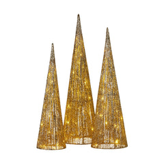 Christabelle Pre-lit Gold Cone Christmas Trees Set Of 3 Warm White Led Lights