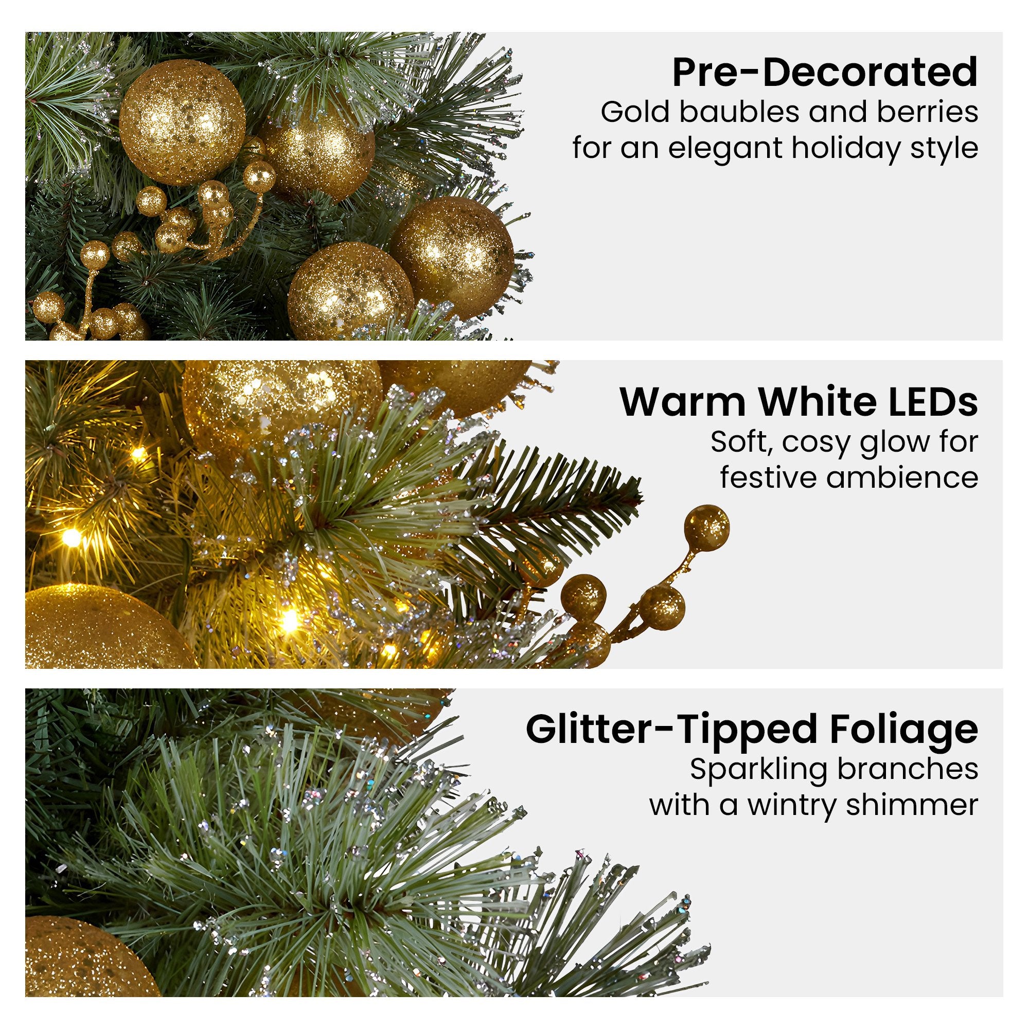 Christabelle 274cm Pre-lit Christmas Garland Gold Baubles Aa Battery Led Lights