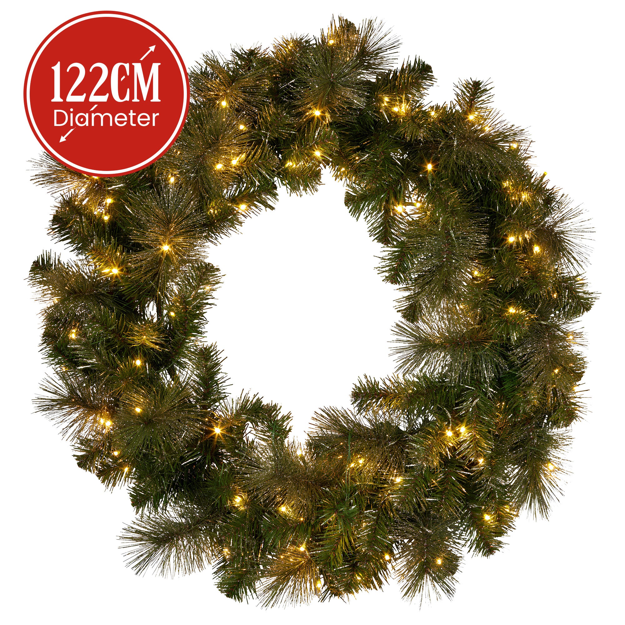 Christabelle 122cm Battery-operated Split Christmas Wreath Glittery Gold Pine