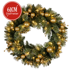 Christabelle 61cm Battery-operated Christmas Wreath Glittery Gold Pine