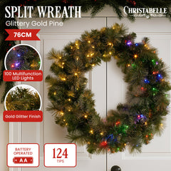 Christabelle 76cm Battery-operated Split Christmas Wreath Glittery Gold Pine